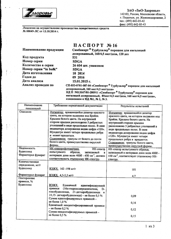 Симбикорт турбухалер 160+4.5мкг/доза пор. д/ингаляций дозир. 120доз (r)