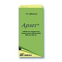 Арлет таб. п/о плен. 500мг + 125мг №14