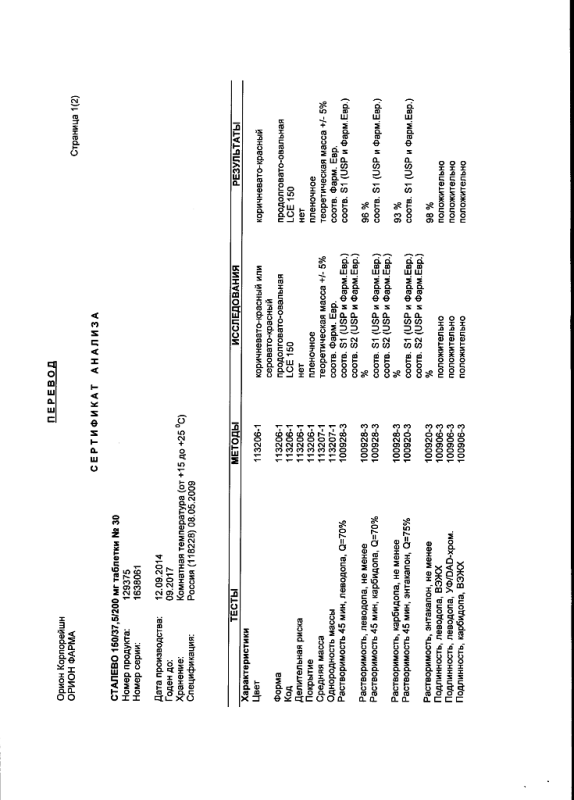 Сталево таблетки 150мг+37,5мг+200мг 30 шт.