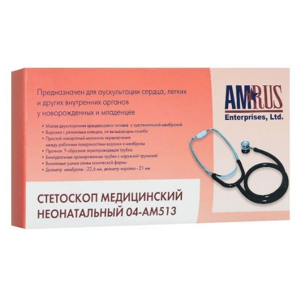 Стетоскоп Amrus 04-АМ513 медицинский двухсторонний неонатальный красный