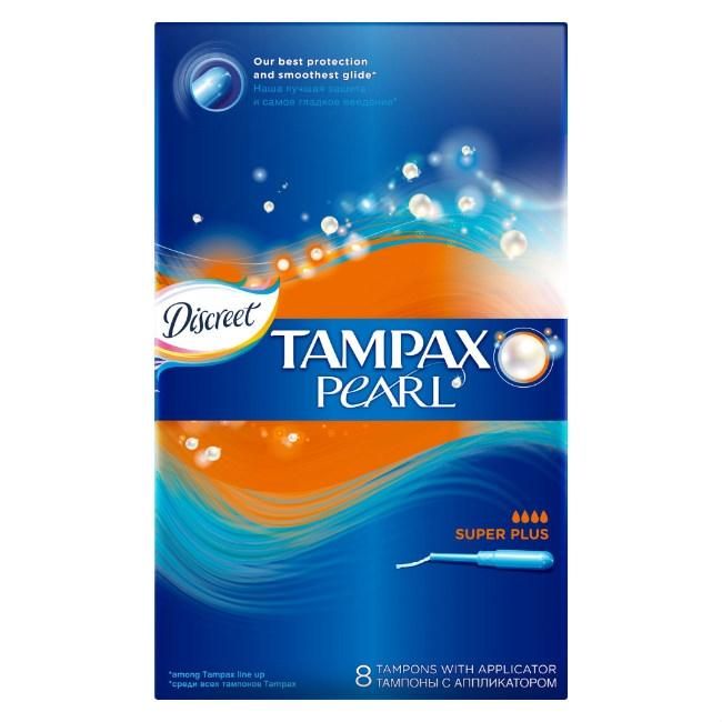 Tampax Discreet Pearl тампоны с аппликатором Super Plus 8шт