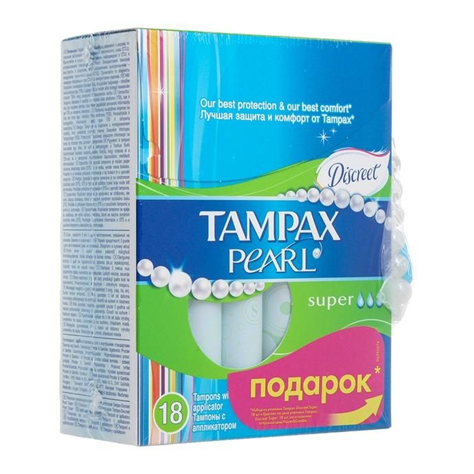 Tampax Discreet Pearl Тампоны с аппликатором Super Plus Duo 18шт+браслет