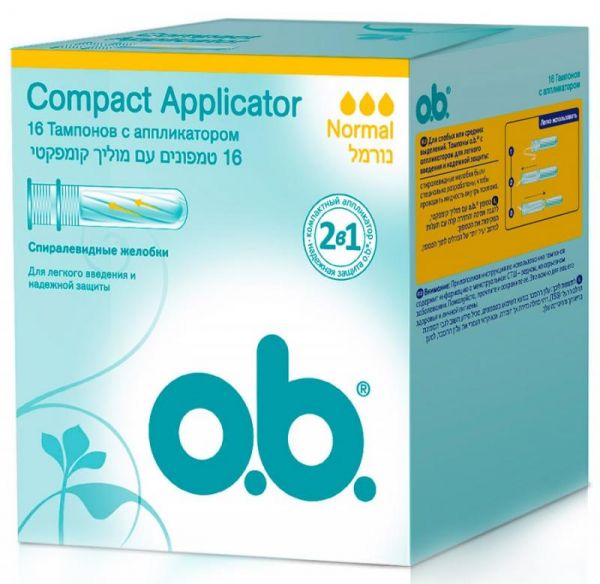 Тампоны o.b. Compact Applicator нормал с аппликатором 16 шт Тампоны o.b. Compact Applicator нормал с аппликатором 16 шт