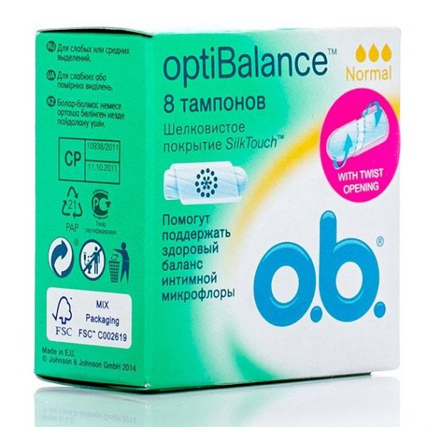 Тампоны o.b. optiBalance нормал, 8 шт. Тампоны o.b. optiBalance нормал, 8 шт.