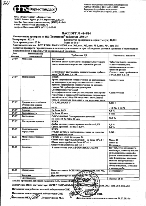 Термикон таблетки 250 мг, 14 шт.