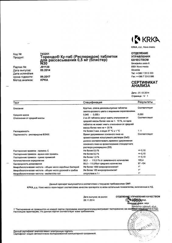 Торендо Ку-таб таблетки для рассасывания 0,5 мг, 30 шт.