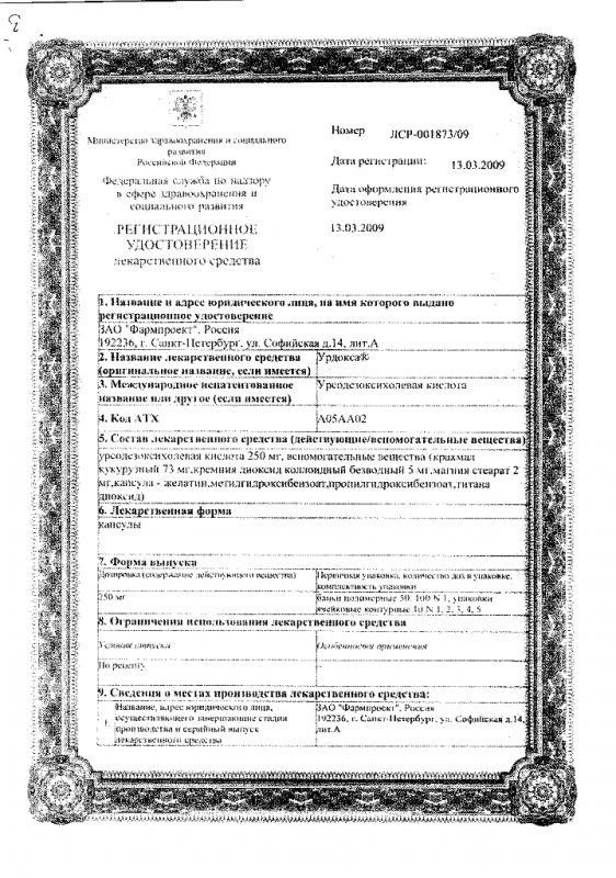 Урдокса капсулы 250 мг 100 шт.