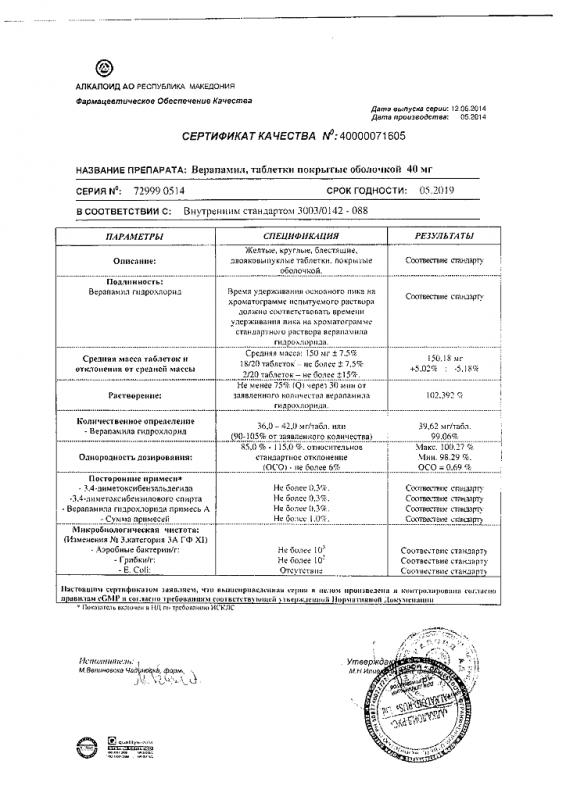 Верапамил таблетки 40 мг, 30 шт.