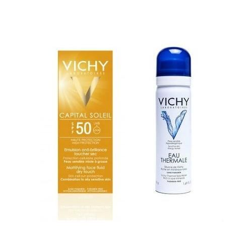Vichy Capital Ideal Soleil DryTouch матирующая эмульсия для лица SPF50 50мл+подарок термальная вода 50мл