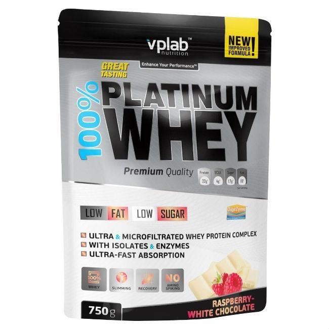 Vplab 100% Platinum Whey Протеин малина - белый шоколад 750 г