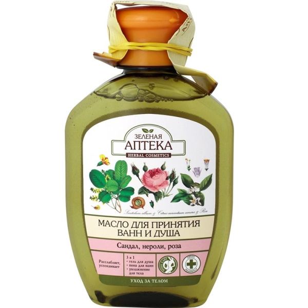 Зеленая Аптека Масло для ванны и душа, сандал, нероли, роза, 250 мл