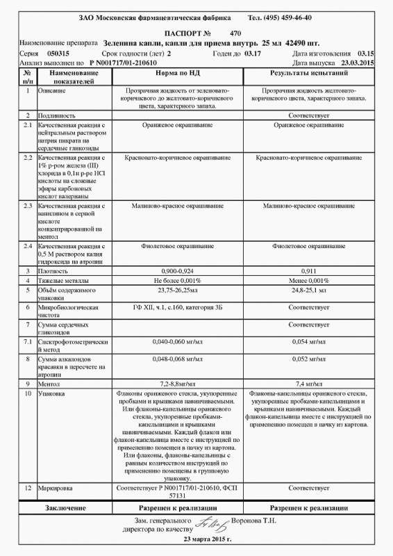 Зеленина капли 25 мл