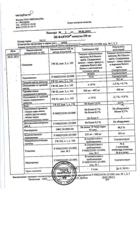 Зи-фактор капсулы 250 мг, 6 шт.