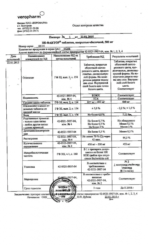 Зи-фактор таблетки покрыт.об. 500 мг 3 шт.