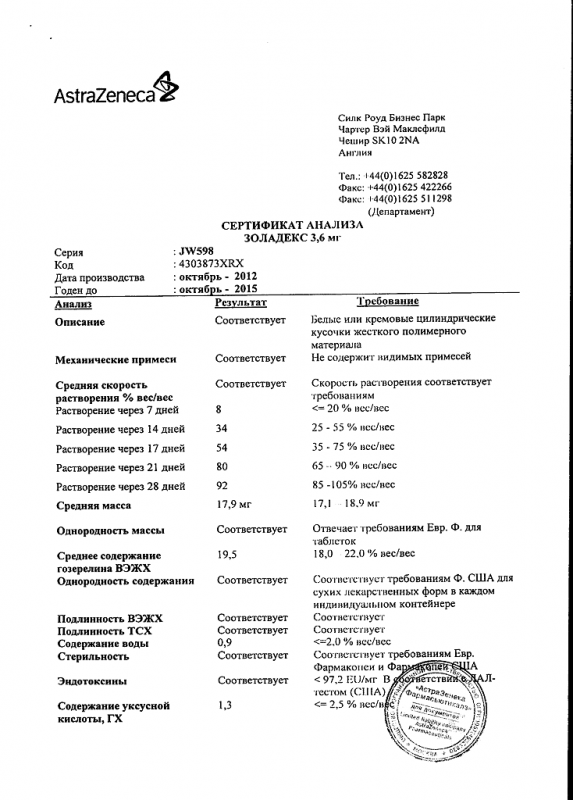 Золадекс капсула для п/к.вв.прол.д-я 3.6мг шприц-аппликатор