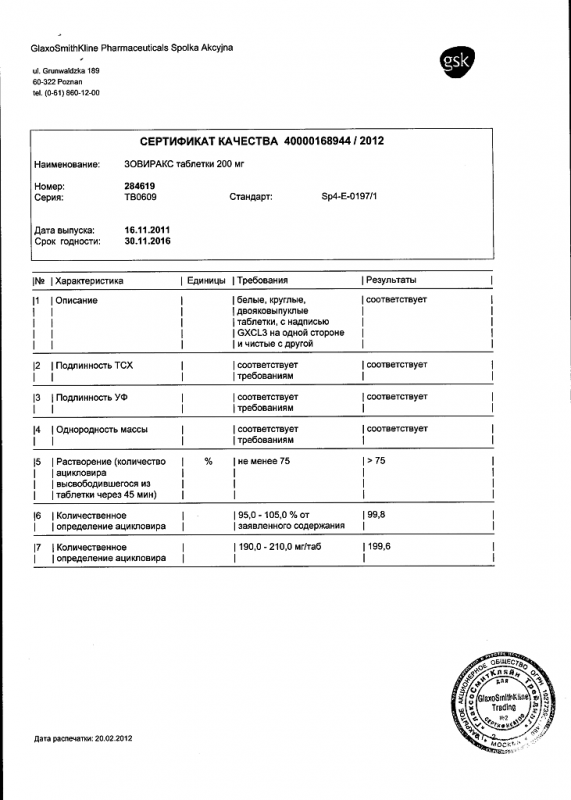 Зовиракс таблетки 200 мг, 25 шт.